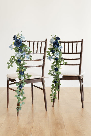 Wedding Hanging Chair Back Decoration in Dusty Blue & Navy | Clearance