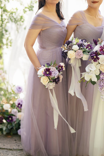 Maid of Honor & Bridesmaid Bouquets in Lilac & Gold