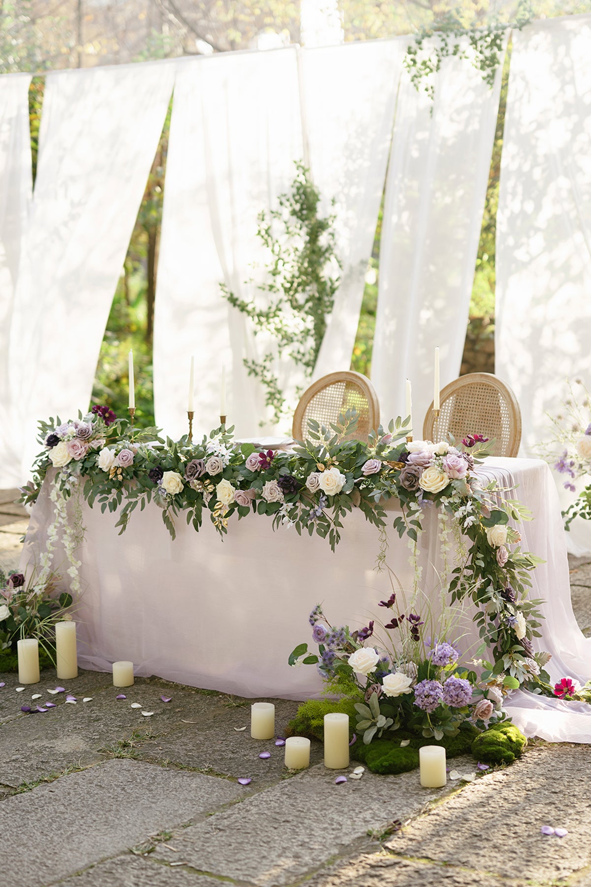 9ft Head Table Flower Garland in Lilac & Gold