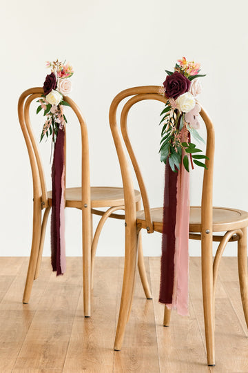 Wedding Aisle Decoration Pew Flowers in Romantic Marsala