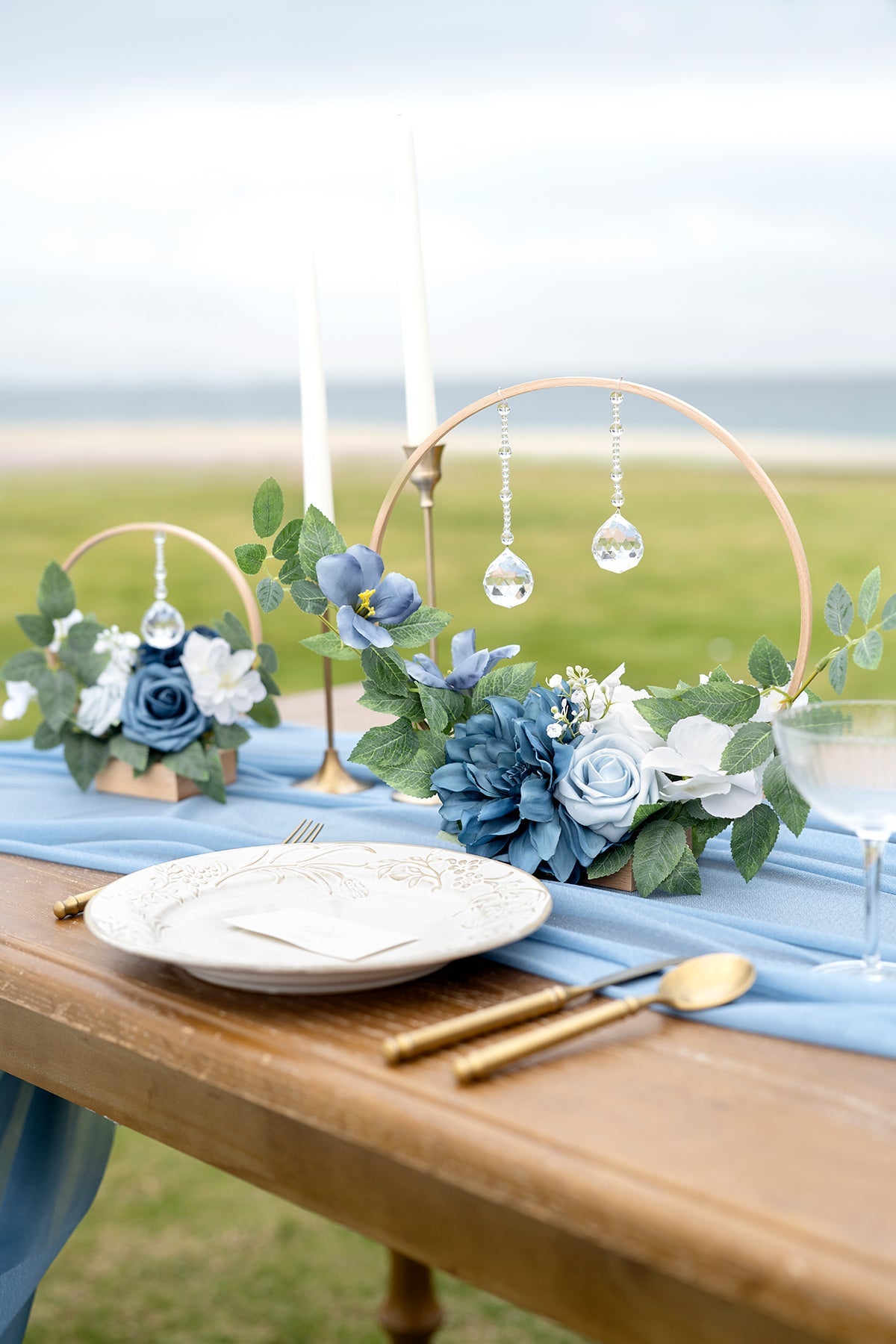 Wreath Hoop Centerpiece Set in Dusty Blue & Navy