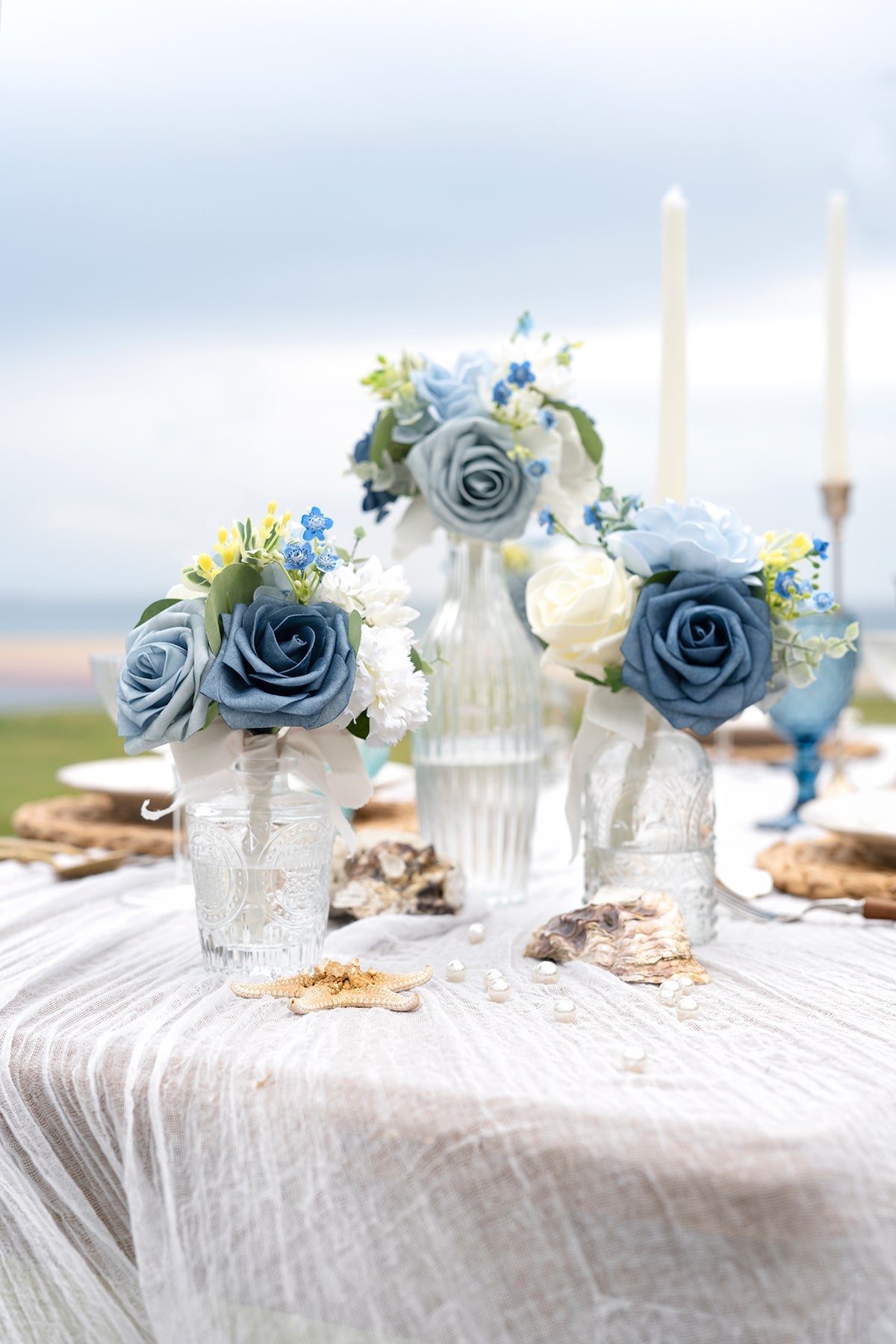 Mini Premade Flower Centerpiece Set in Dusty Blue & Navy