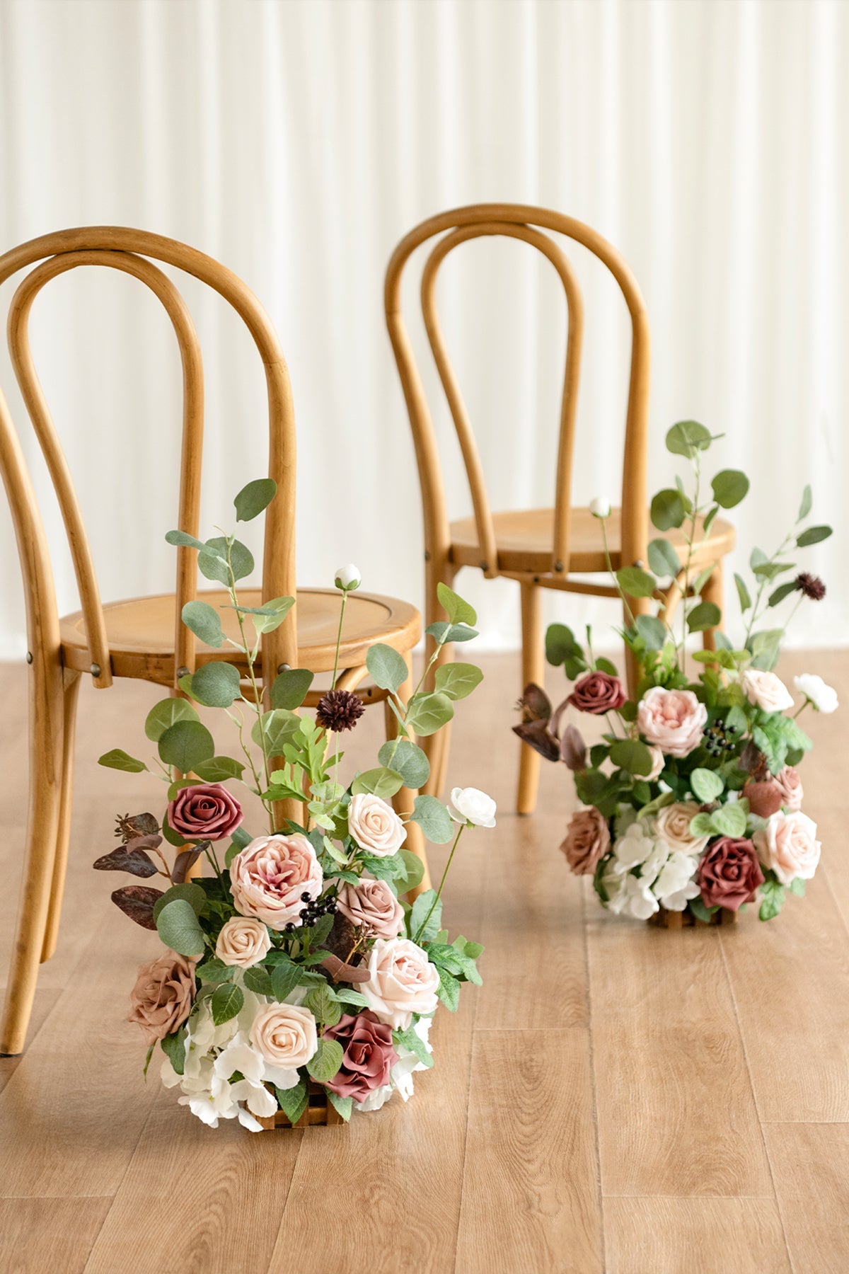 Wedding Aisle Runner Flower Arrangements in Dusty Rose & Mauve