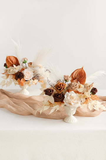 Large Floral Centerpiece Set in Rust & Sepia