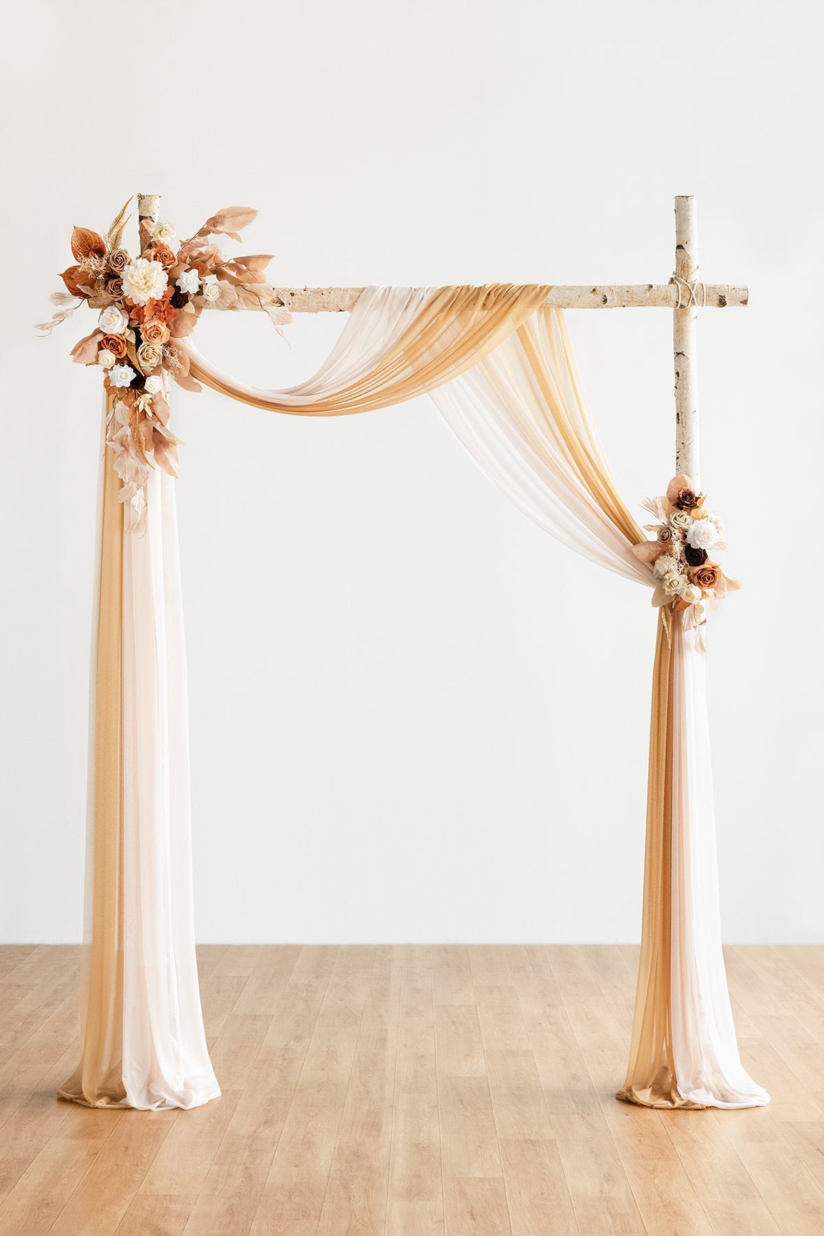 Flower Arch Decor with Drapes in Rust & Sepia