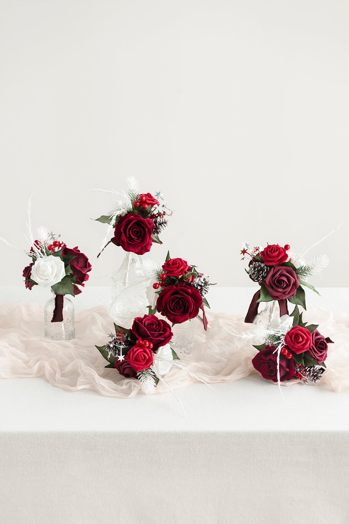 Mini Premade Flower Centerpiece Set in Christmas Red & Sparkle | Clearance