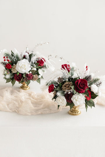 Large Floral Centerpiece Set in Christmas Red & Sparkle