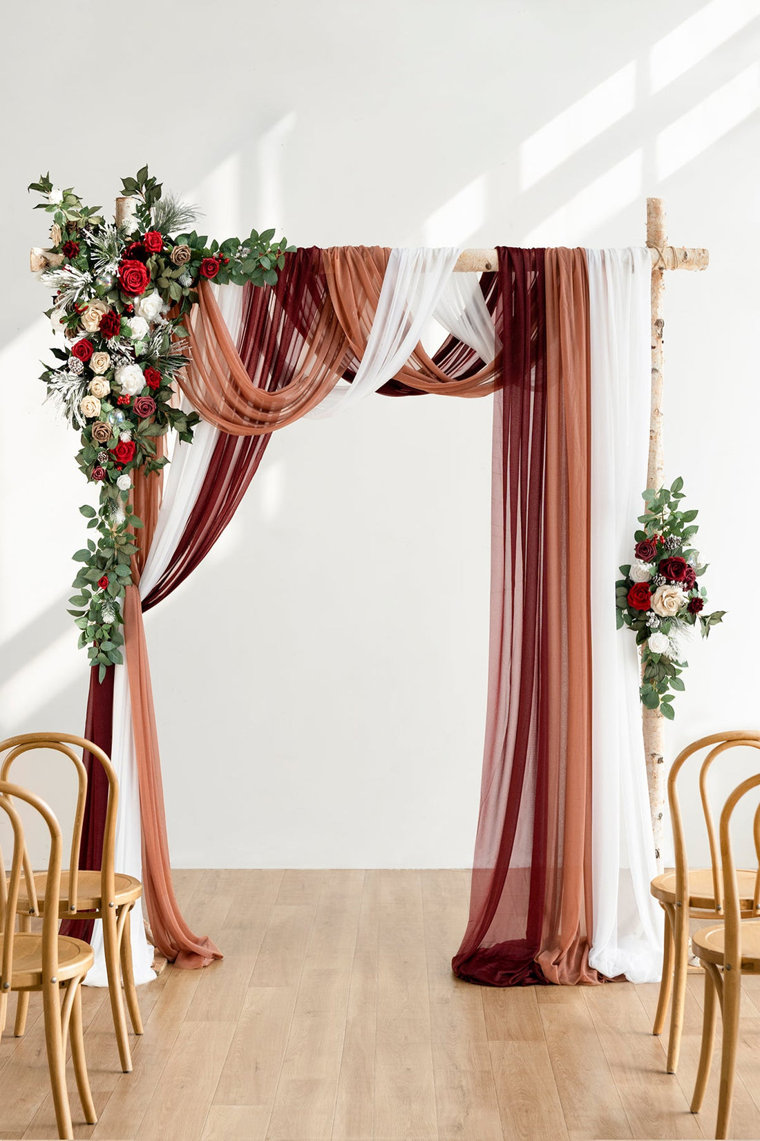 Flower Arch Decor with Drapes in Christmas Red Sparkle| Clearance