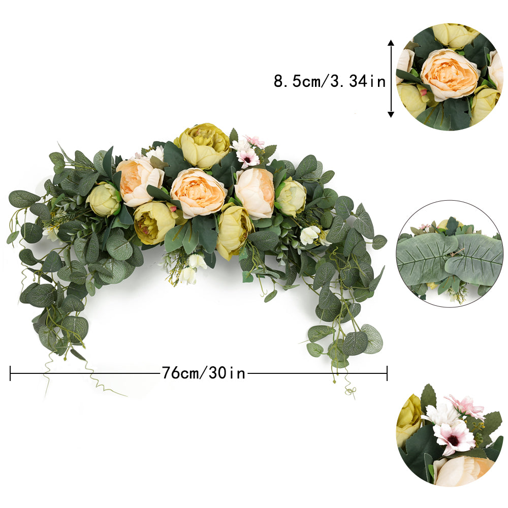 Wedding Arch Flowers, 30 Inch Rustic Artificial Floral Swag for Lintel, Green Leaves Rose Peony Door Wreath Home Decoration