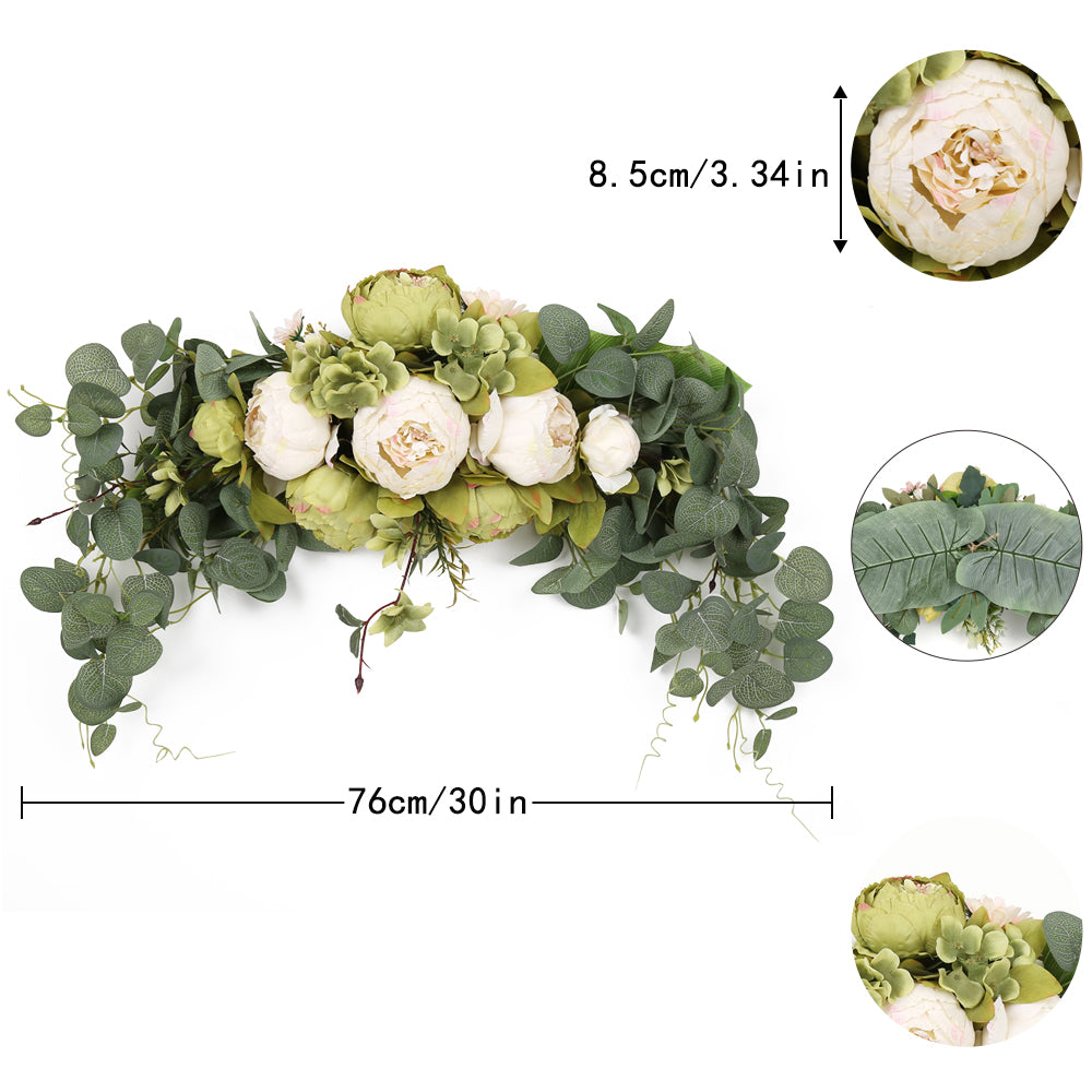 Wedding Arch Flowers, 30 Inch Rustic Artificial Floral Swag for Lintel, Green Leaves Rose Peony Door Wreath Home Decoration