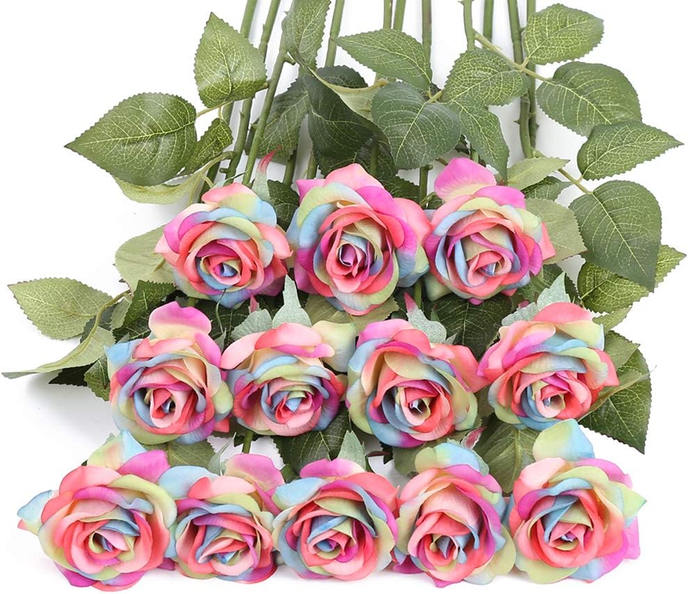 12PCS  Roses Artificial  Flowers Bouquet Real Touch Roses Silk Flowers