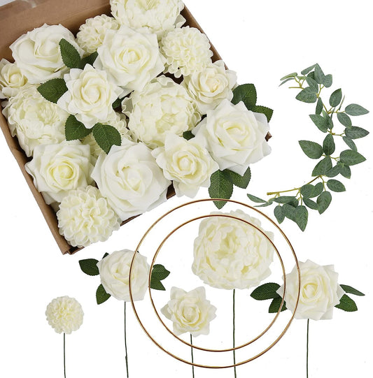 Ivory Flowers Foam Roses Bulk Combo Dahlia Artificial Flowers