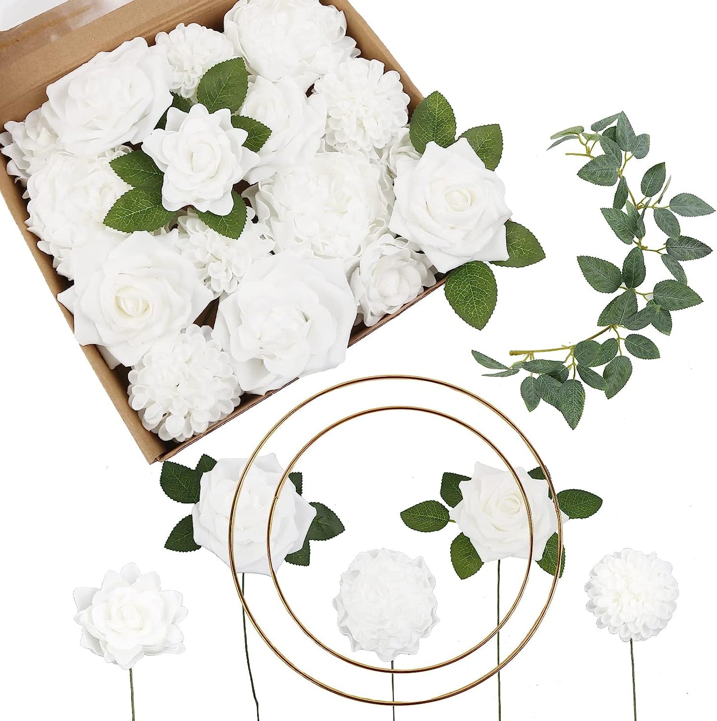 Ivory Flowers Foam Roses Bulk Combo Dahlia Artificial Flowers