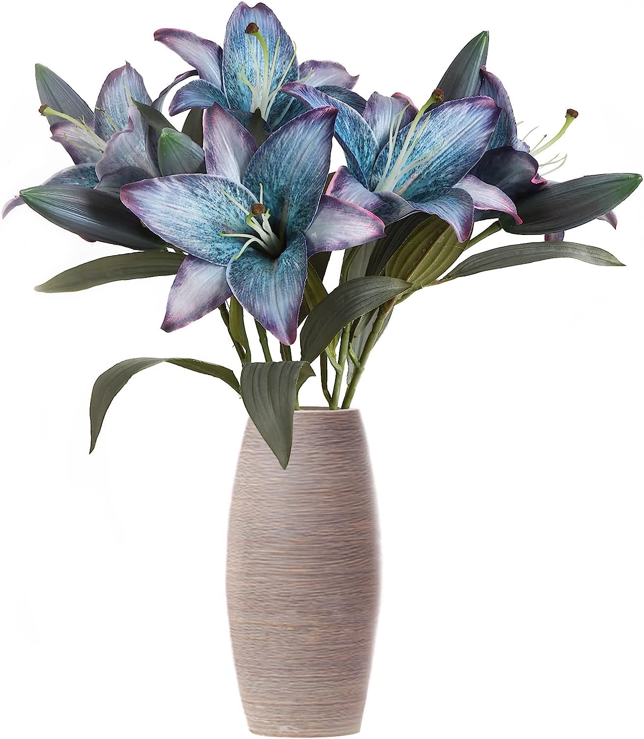 Blue Artificial Lily Flowers 5PCS Vintage Lily Silk Flowers