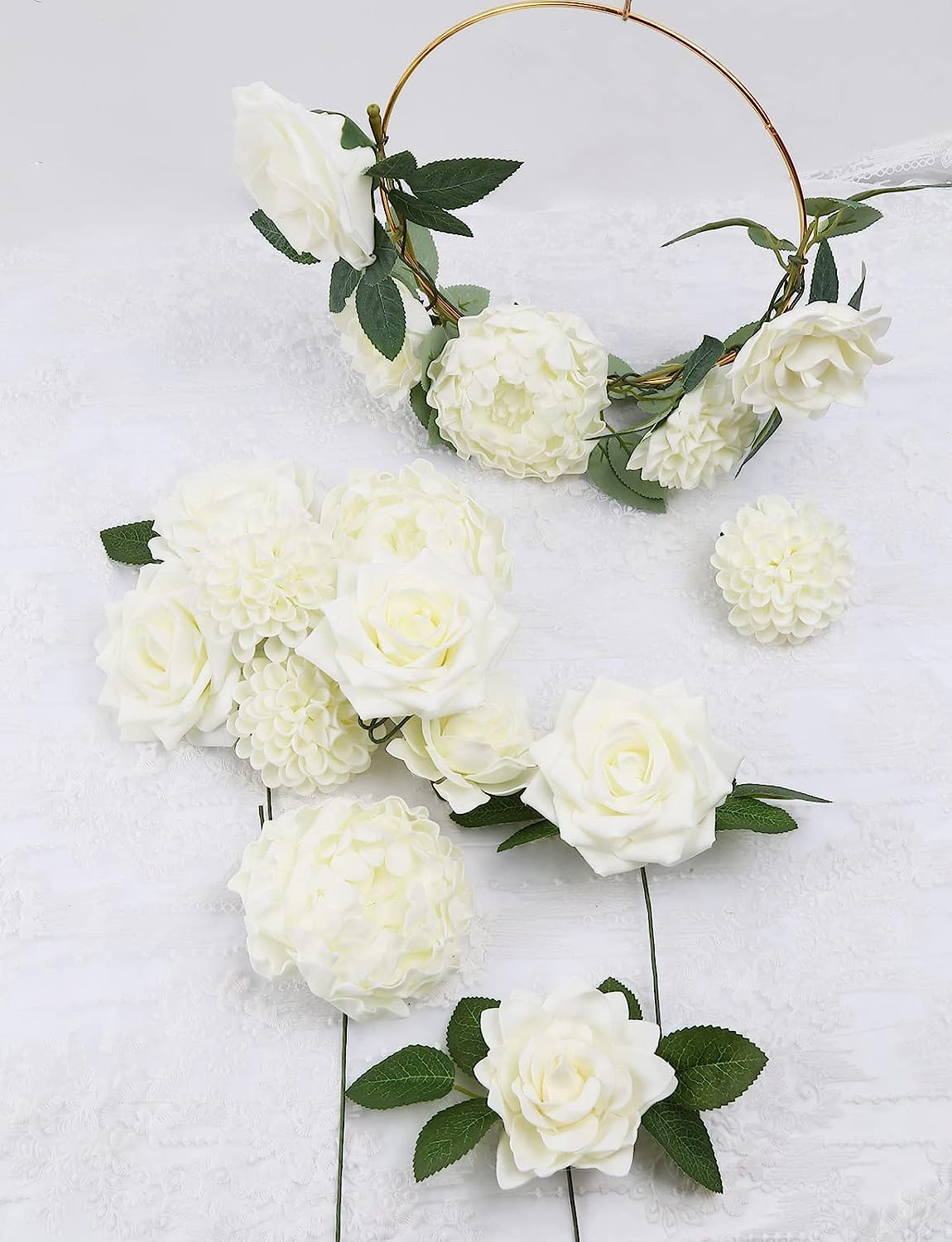 Ivory Flowers Foam Roses Bulk Combo Dahlia Artificial Flowers