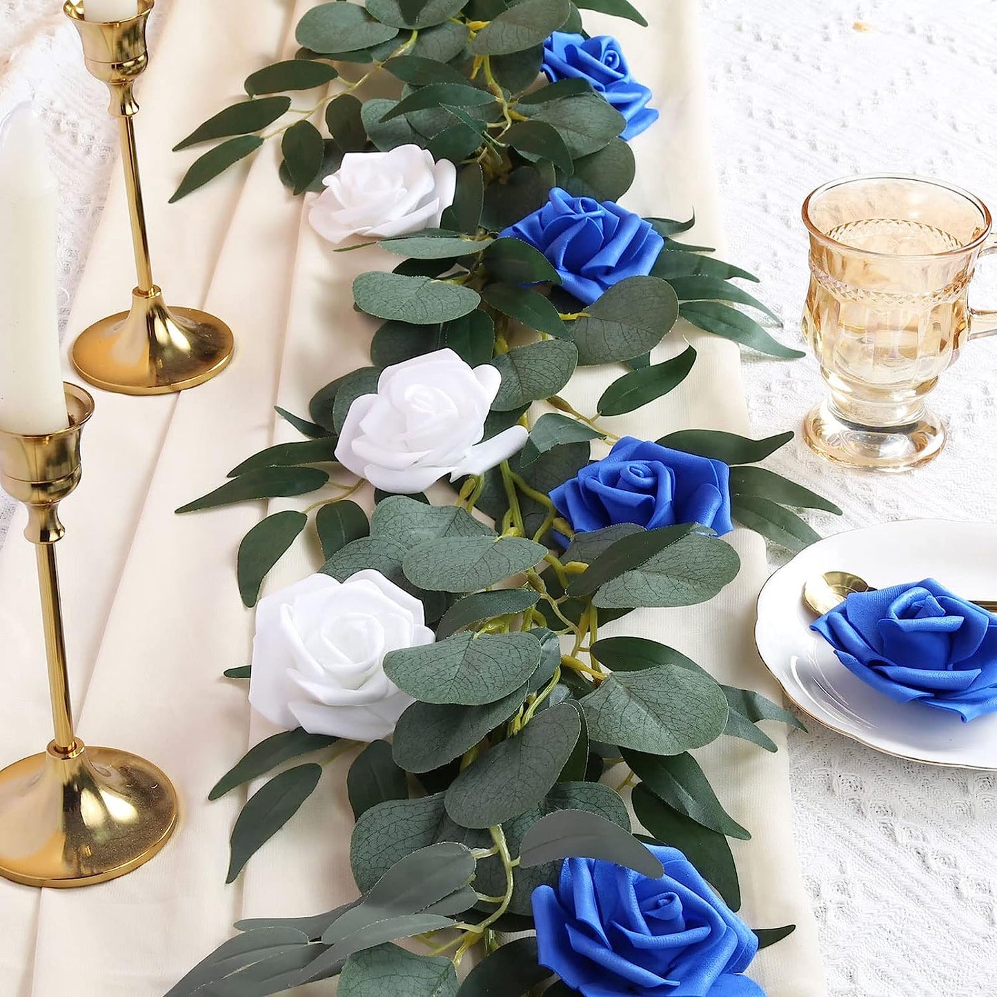 100pcs Royal Blue Artificial Rose Flower Heads, 3inch White Foam Roses Bulk Stemless Fake Flower