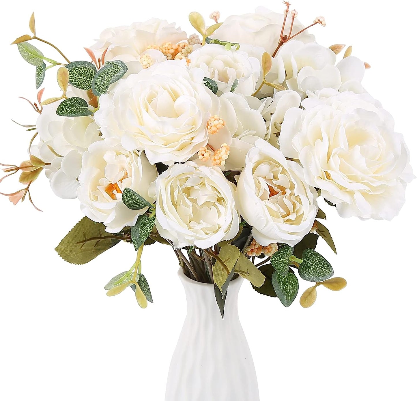 Peonies Artificial Flowers White Silk Fake Flowers Bouquets 4 Bundles