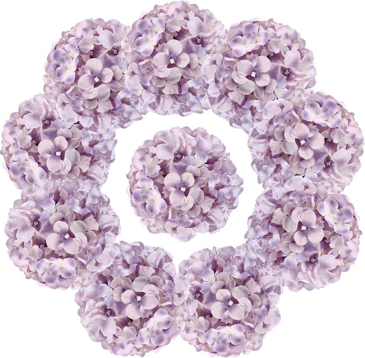 10pcs Hydrangea Artificial Flowers, Fake Purple Hydrangea Silk Flowers