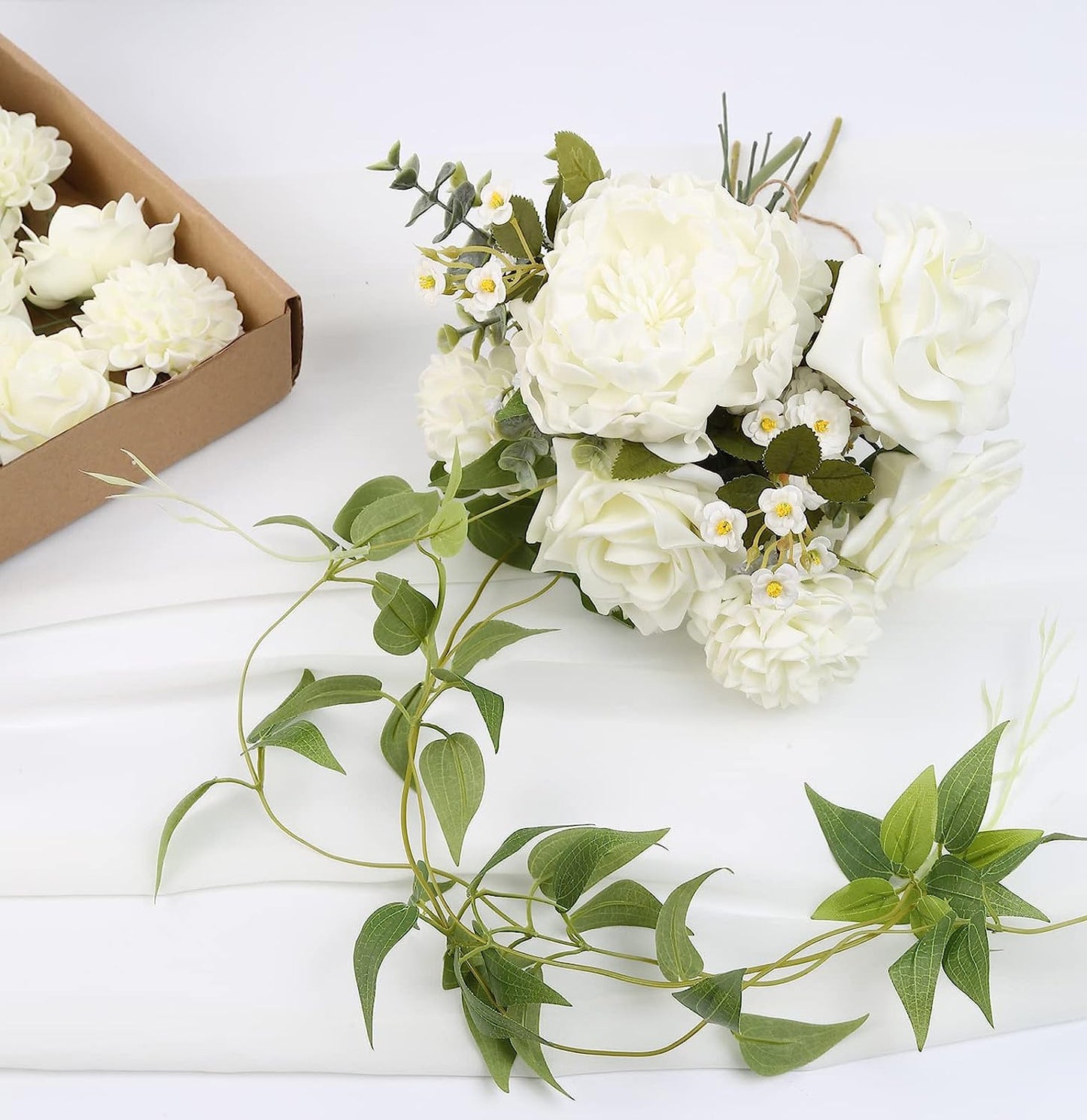 Ivory Flowers Foam Roses Bulk Combo Dahlia Artificial Flowers