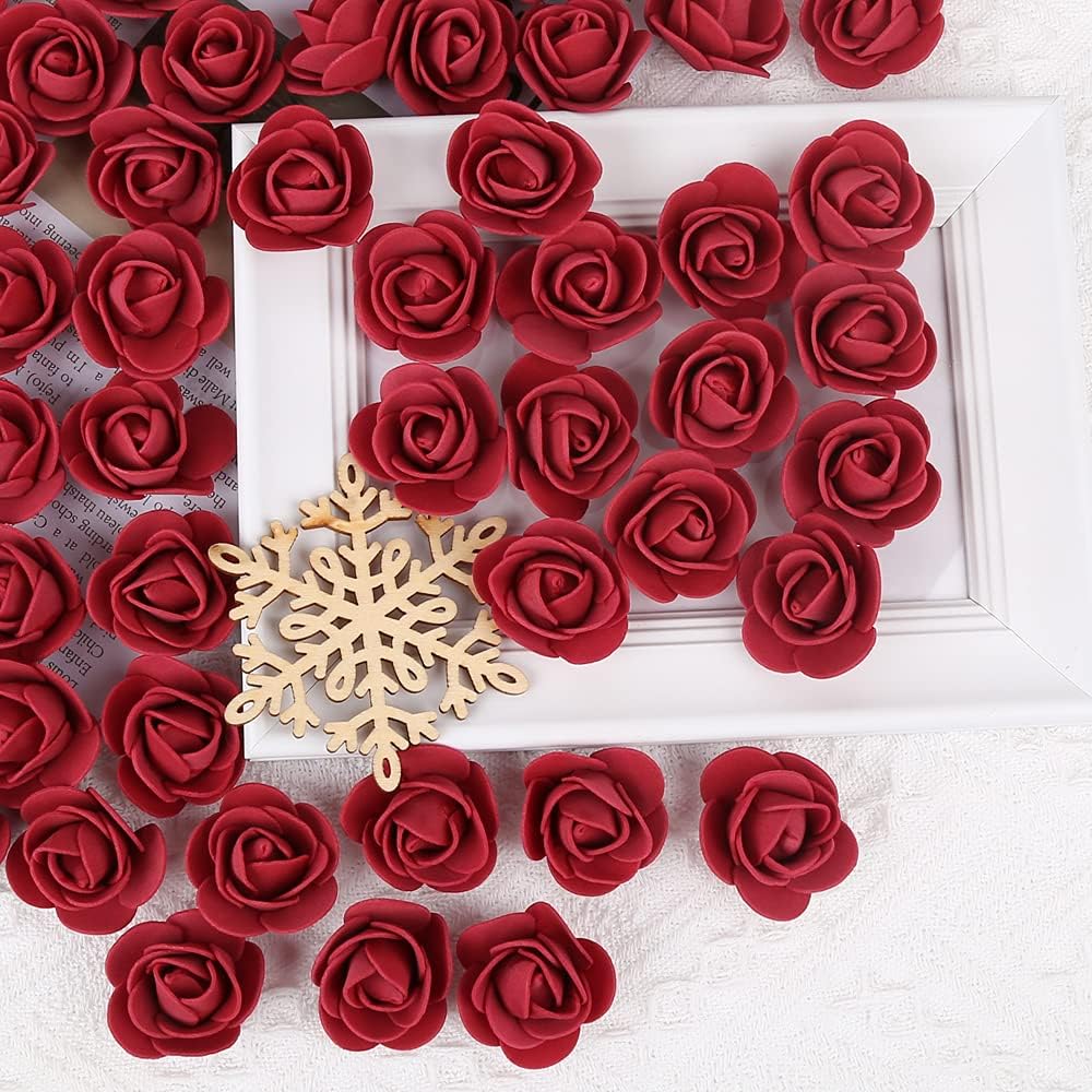 500pcs Burgundy Mini Foam Rose Heads, Artificial Foam Flower Bulk Fake Flower