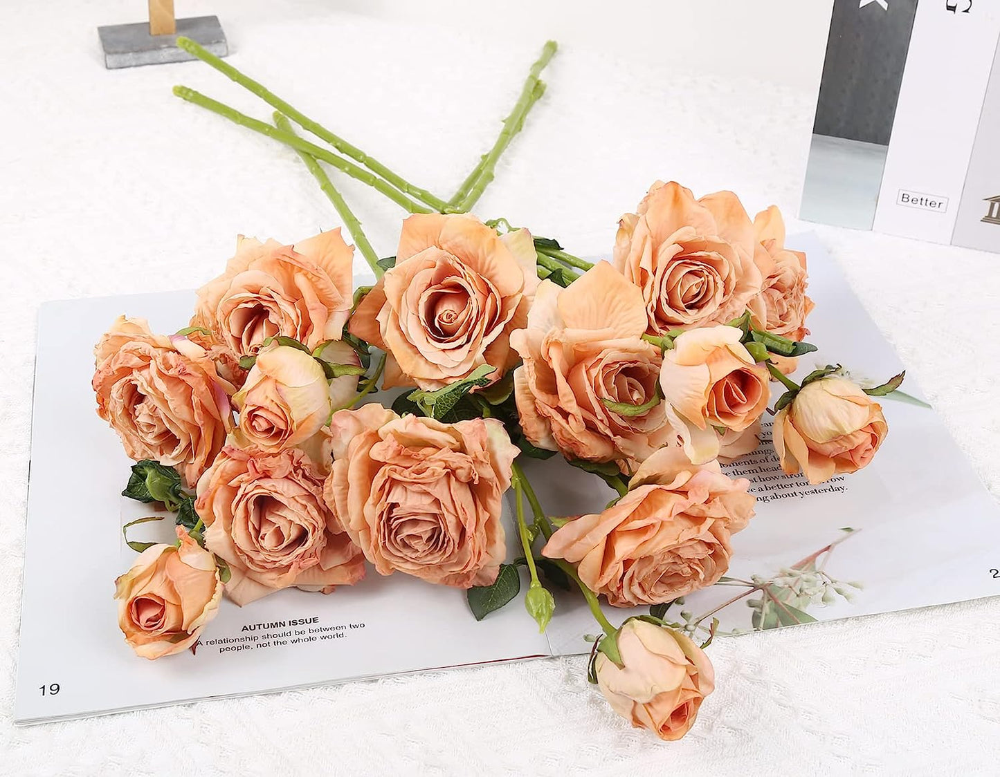 21.25" Long Stem Roses Artificial Flowers 5PCS 15Heads Fake Roses Flowers