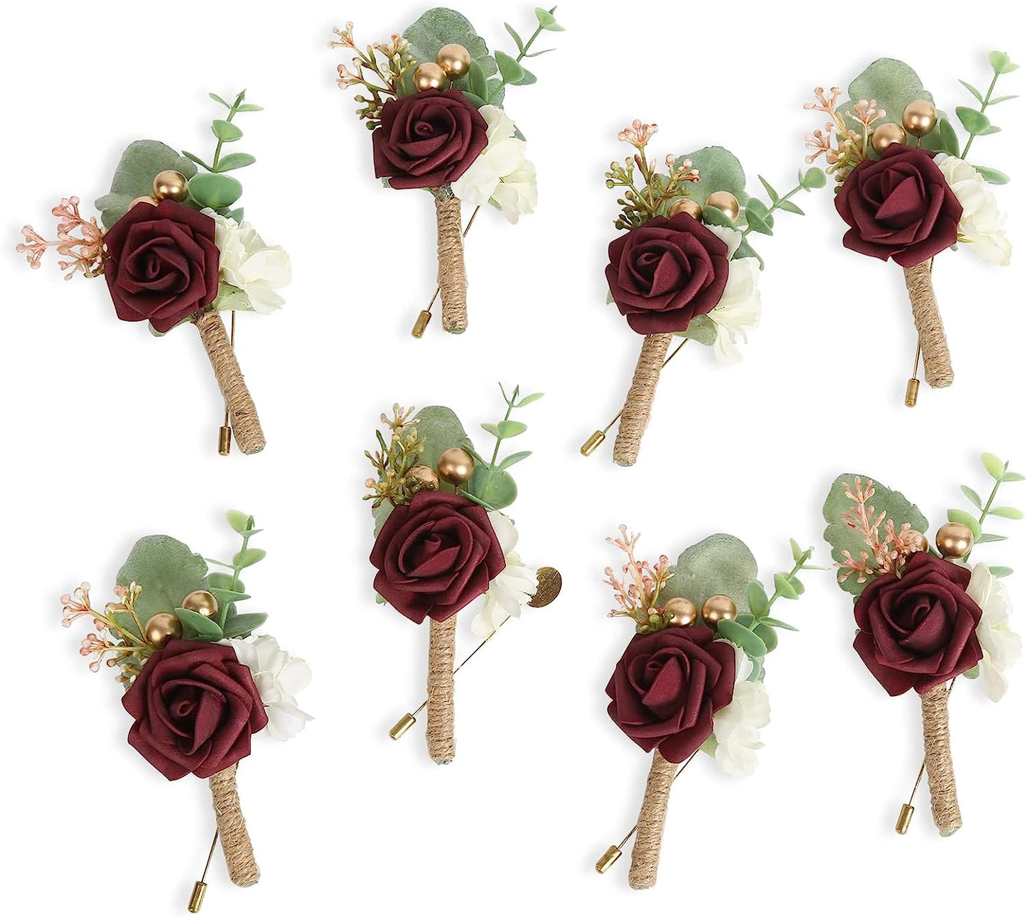 Set of 8 White Rose Boutonniere