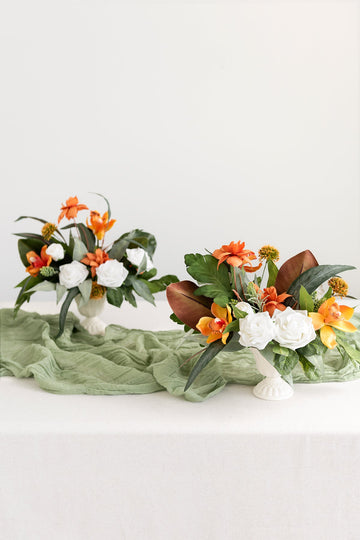 Large Floral Centerpiece Set in Orange & Olive Green | Clearance