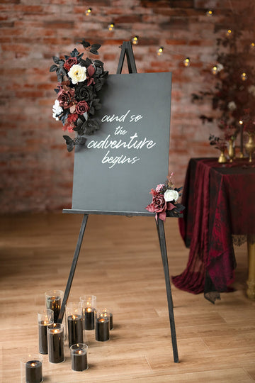 Combo Set Flower Sign Decor in Moody Burgundy & Black