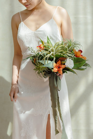 Small Free-Form Bridal Bouquet in Orange & Olive Green | Clearance