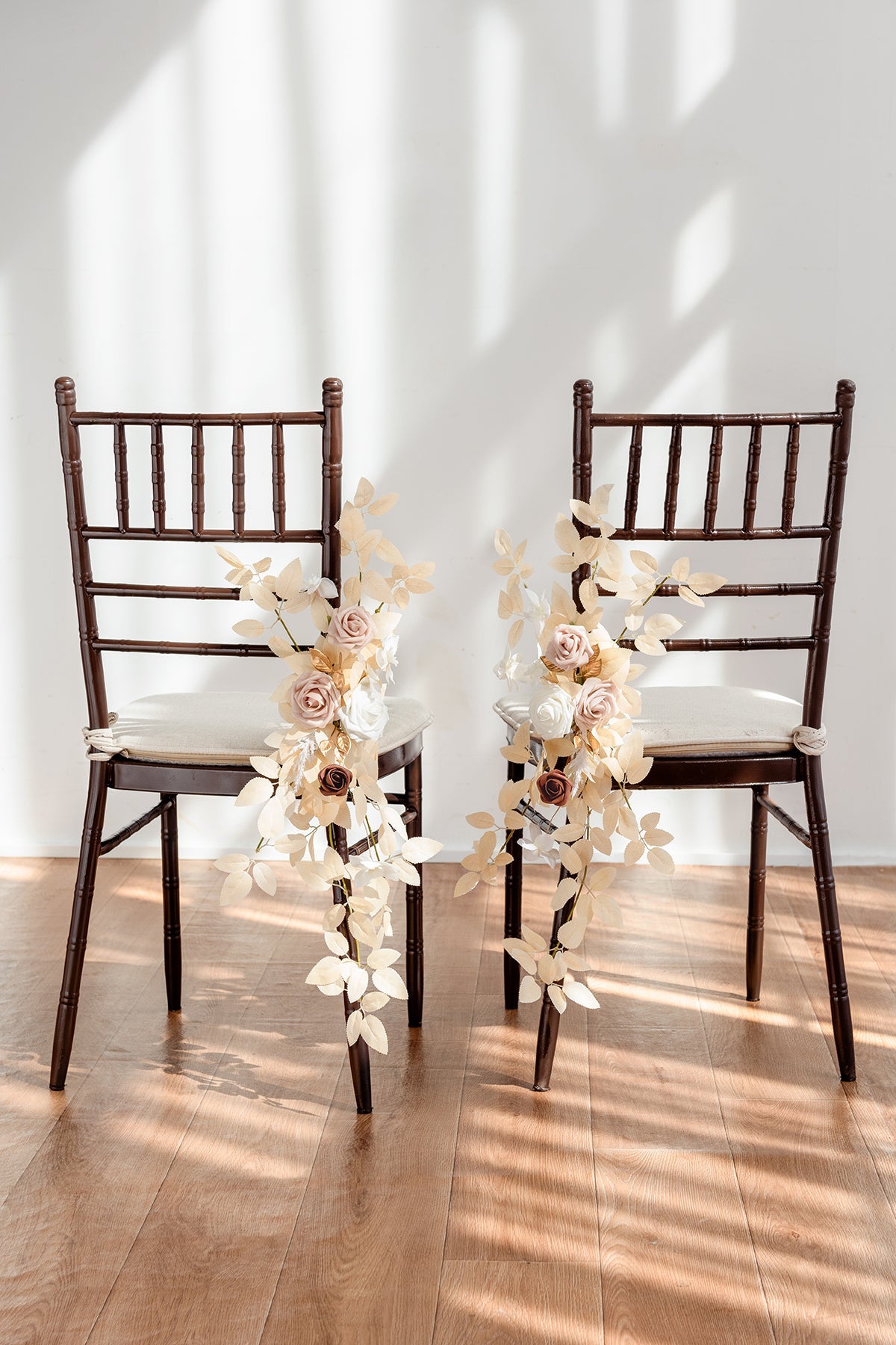 Wedding Aisle Chair Flower Decoration in White & Beige