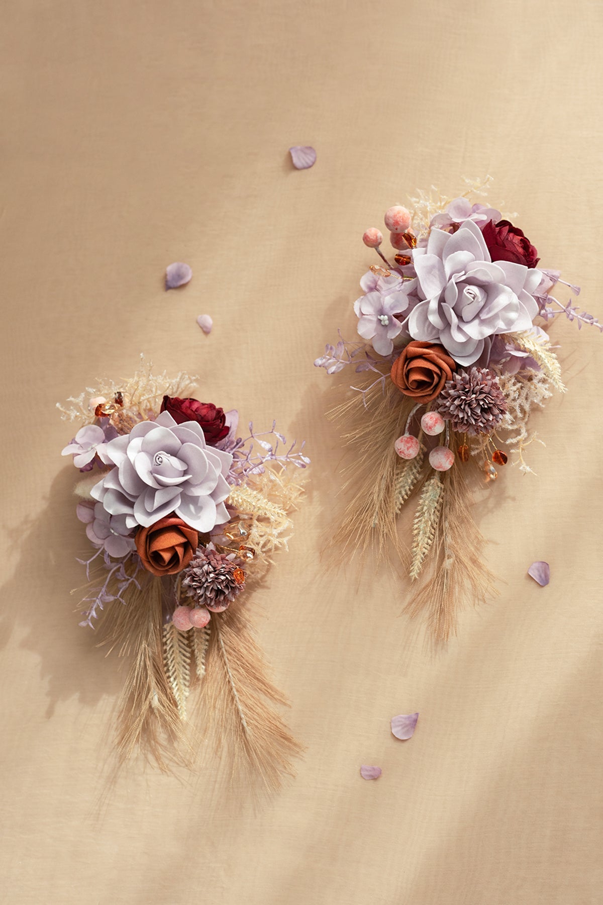 Shoulder Corsages in Lavender Aster & Burnt Orange | Clearance