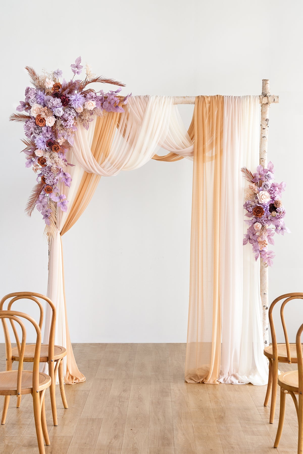 Flower Arch Decor with Drapes in Lavender Aster & Burnt Orange | Clearance