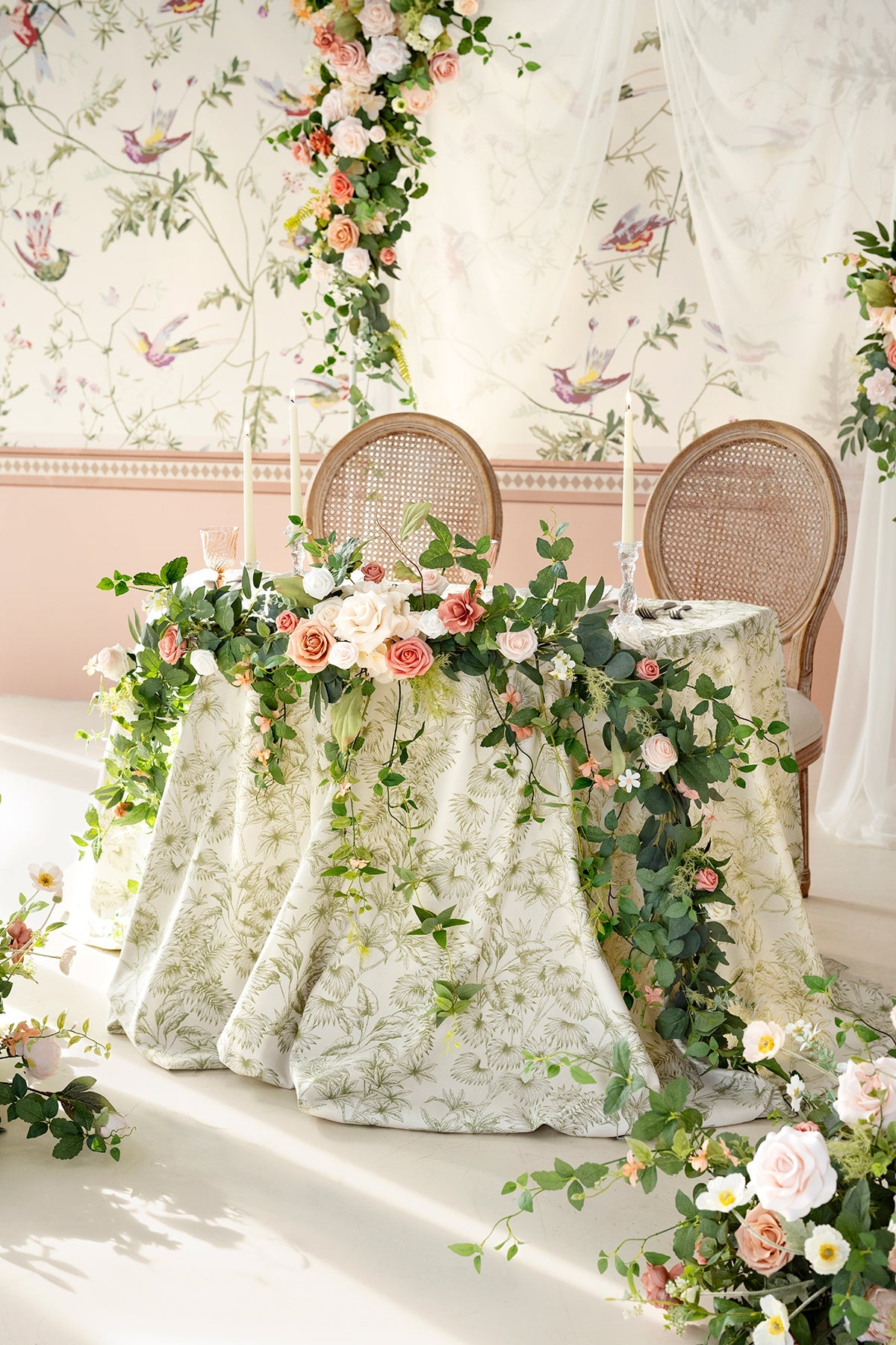 9ft Head Table Flower Garland in Garden Blush