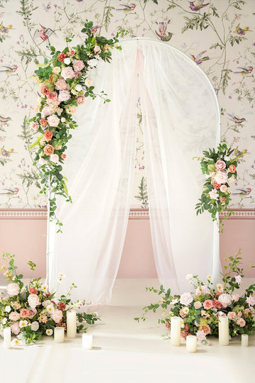 Flower Arch Decor with Drapes in Garden Blush