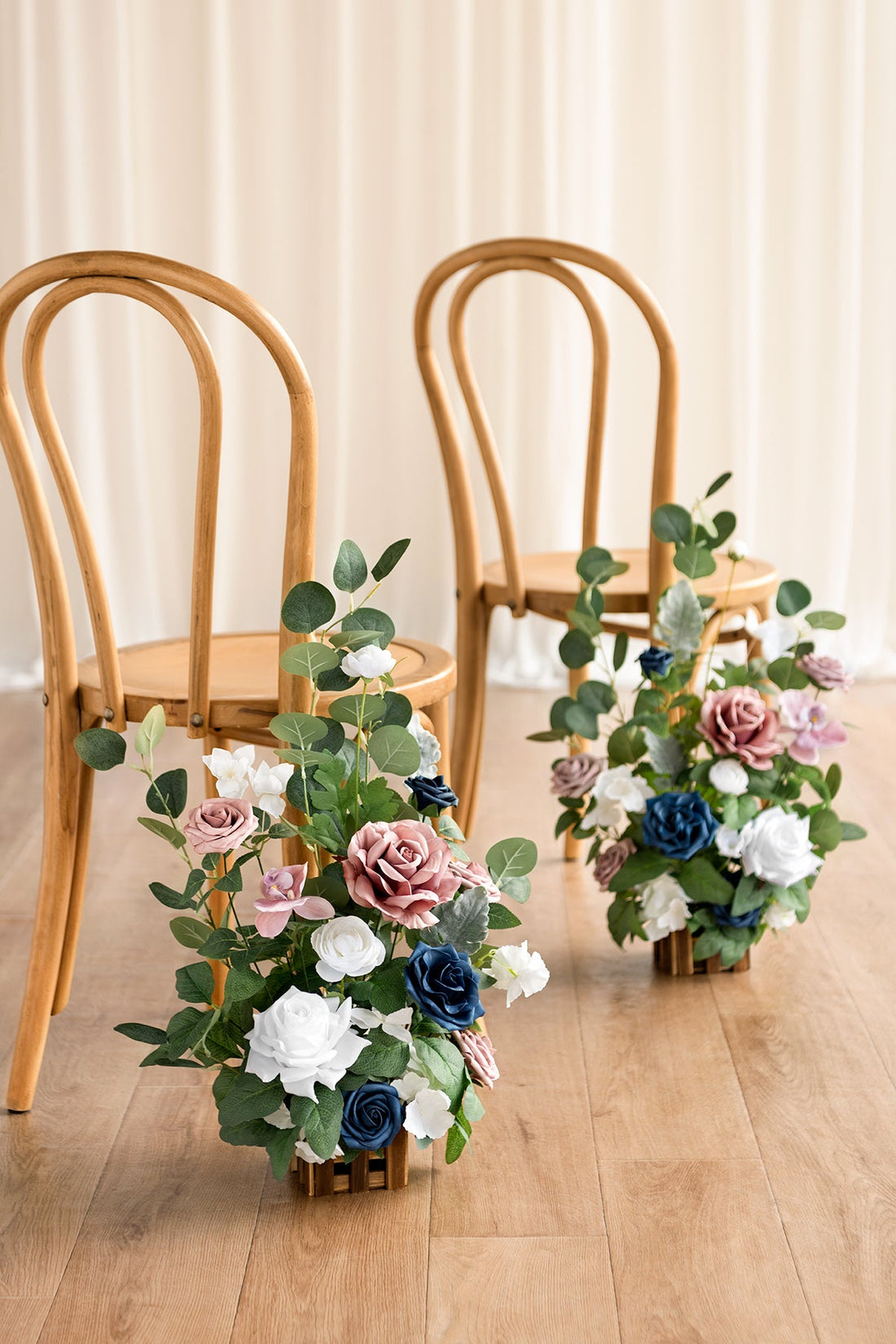 Wedding Aisle Runner Flower Arrangements in Dusty Rose & Navy