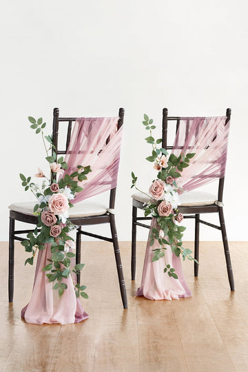 Wedding Aisle Chair Flower Decoration in Dusty Rose & Cream