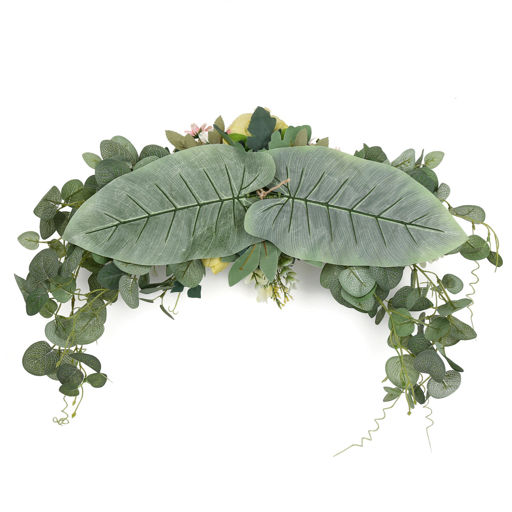 Wedding Arch Flowers, 30 Inch Rustic Artificial Floral Swag for Lintel, Green Leaves Rose Peony Door Wreath Home Decoration