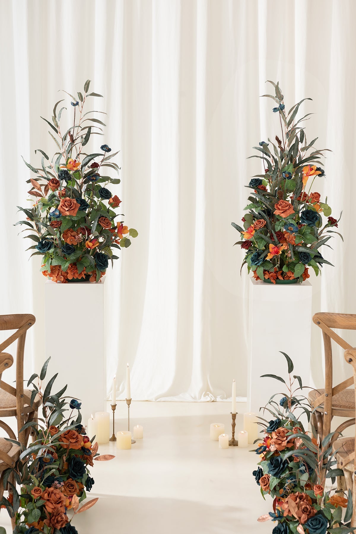 Altar Decor Free-Standing Flowers in Dark Teal & Burnt Orange