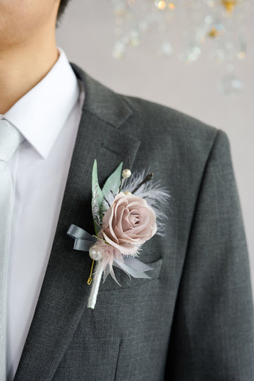 Boutonnieres in Dusky Rose & Silver