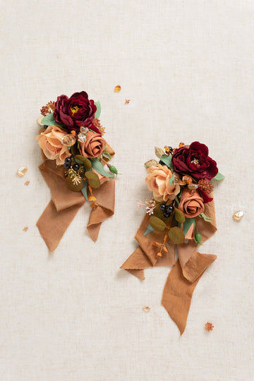 Wrist and Shoulder Corsages in Sunset Terracotta