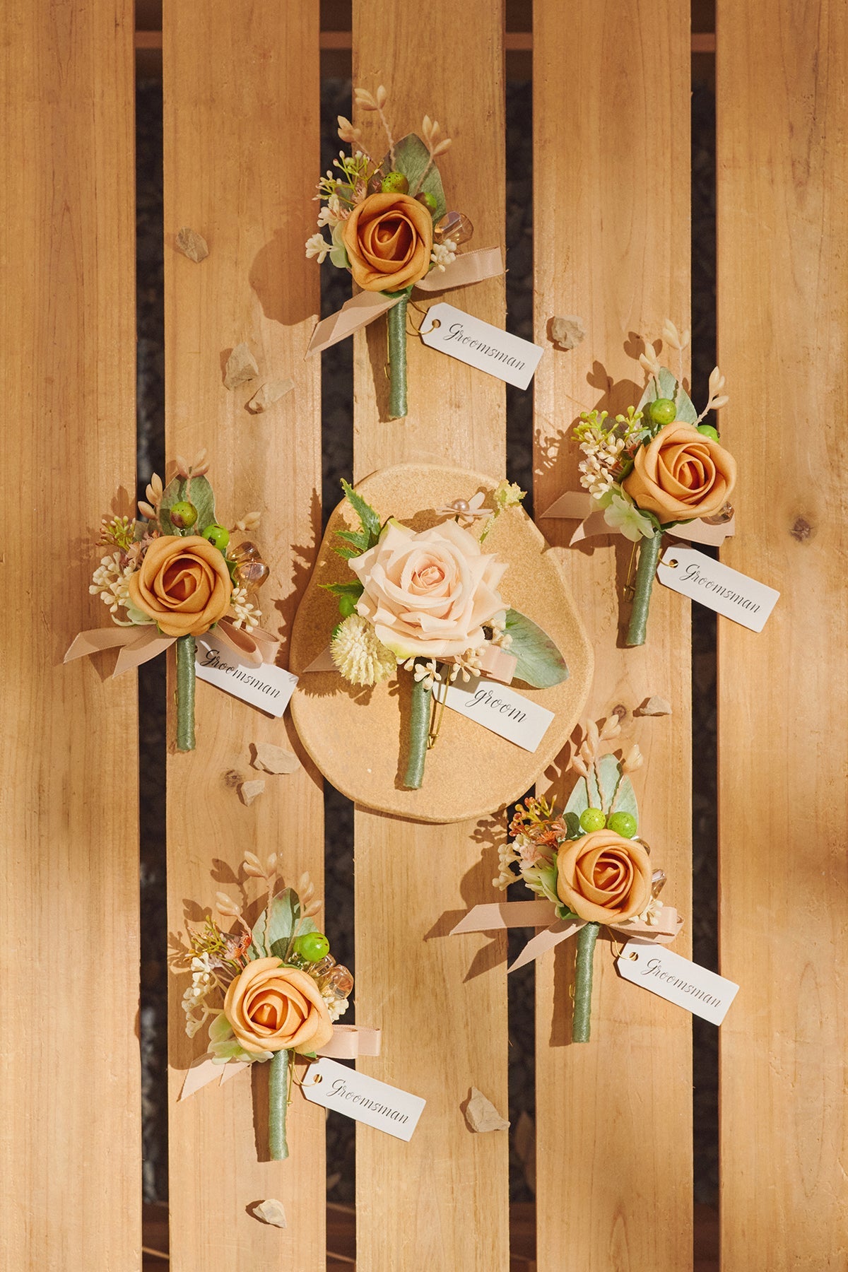 Boutonnieres in Sunny Peach & Apricot