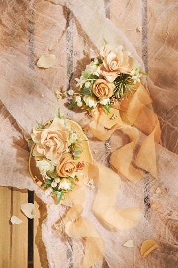 Wrist and Shoulder Corsages in Sunny Peach & Apricot