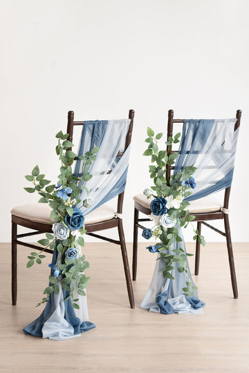 Wedding Aisle Chair Flower Decoration in Dusty Blue & Navy