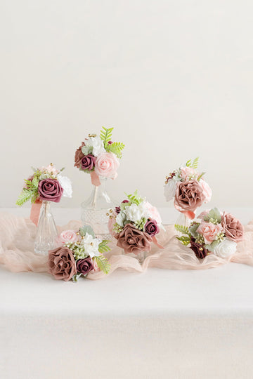 Mini Premade Flower Centerpiece Set in Dusty Rose & Cream