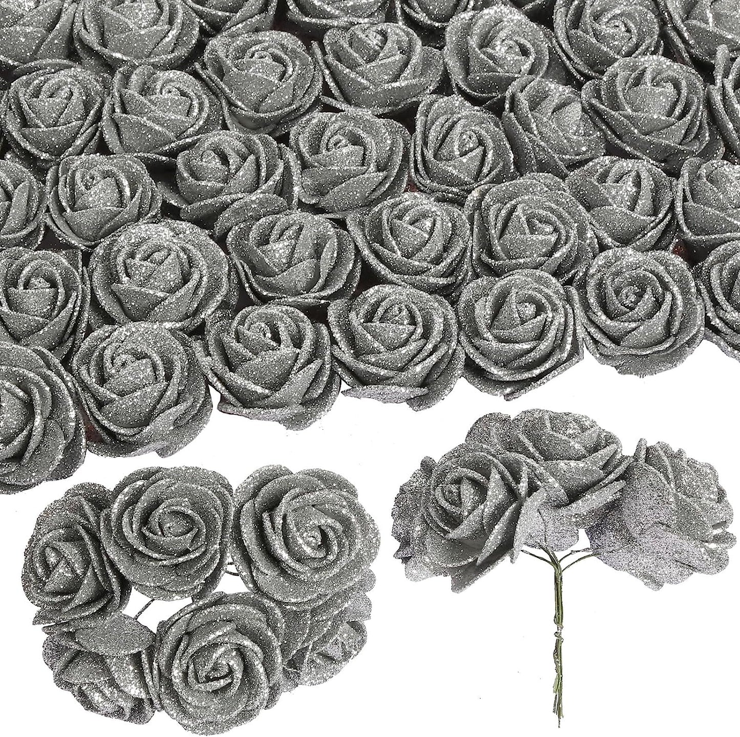 60pcs Mini Gold Glitter Foam Rose, 4.5cm Artificial Rose Flowers Bulk