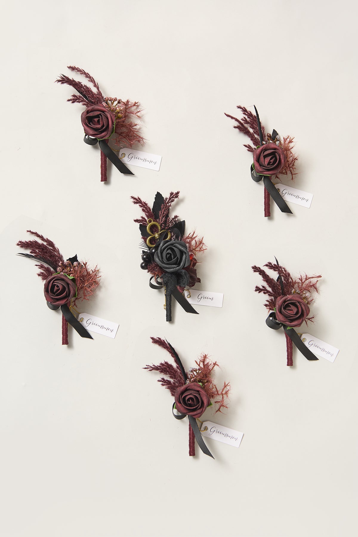 Boutonnieres in Moody Burgundy & Black