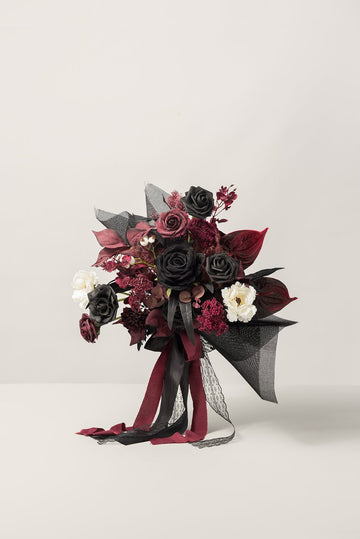 Small Free-Form Bridal Bouquet in Moody Burgundy & Black