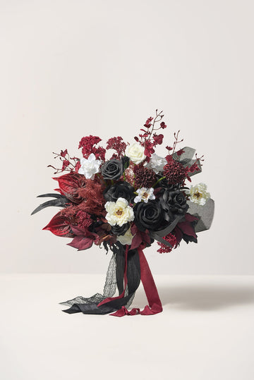 Medium Free-Form Bridal Bouquet in Moody Burgundy & Black