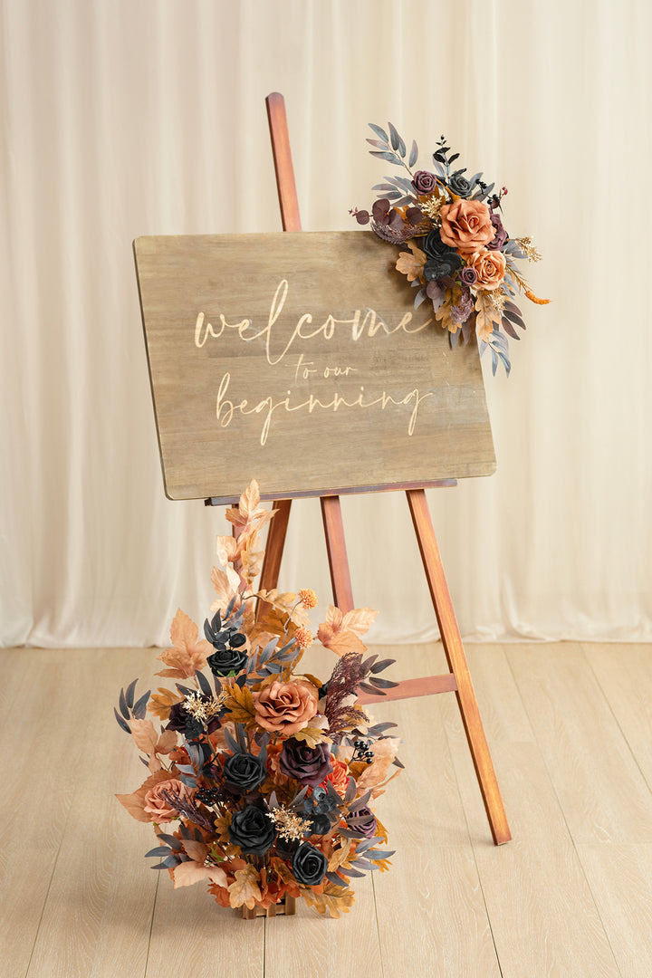 DELUXE COMBO SET FLOWER SIGN DECOR IN BLACK & PUMPKIN ORANGE