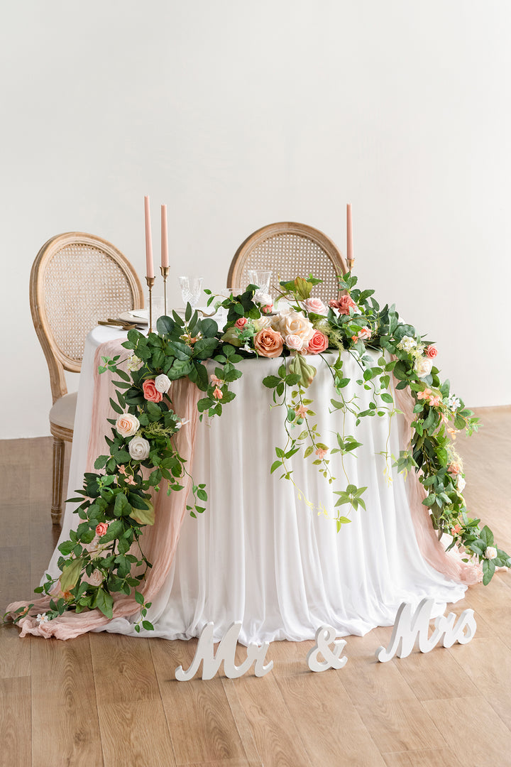 9ft Head Table Flower Garland in Garden Blush